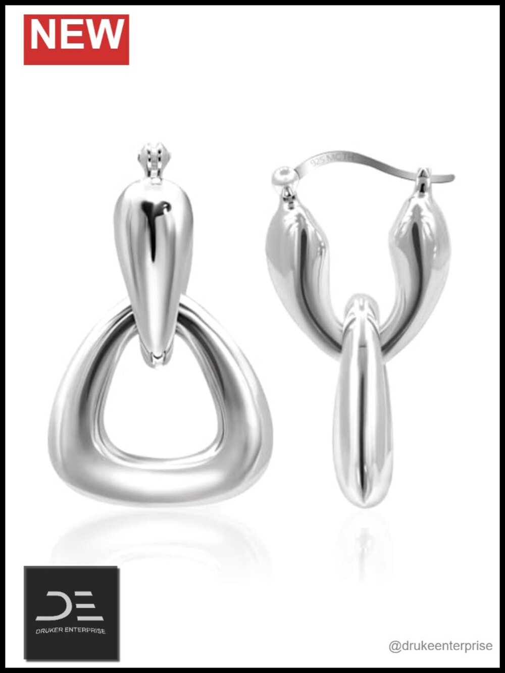 925 Sterling Silver Chunky Hoop Earrings Hypoallergenic Lightweight Click Top